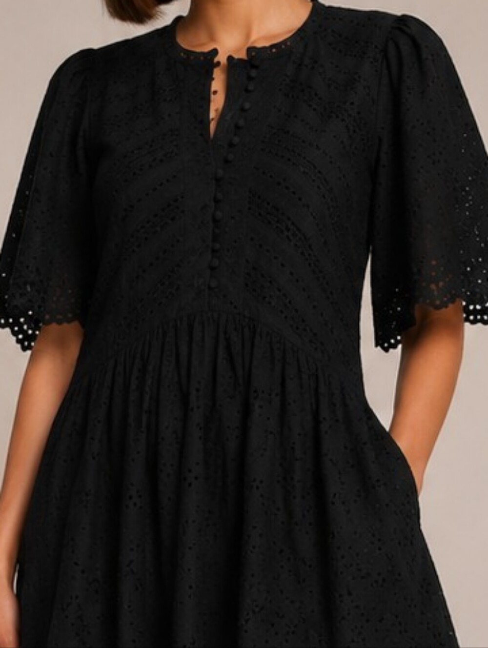 Madewell Black Eyelet Flutter Sleeve Mini Dress | Size 16 | NWT - Picture 3 of 8